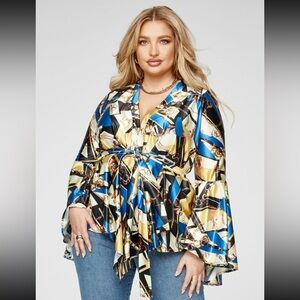 Fashion To Figure Chain Print Extreme Flare Wrap Top Size 2XL/16